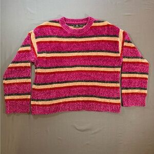 Volcom Pink, Cream & Black Striped Chenille Sweater Surf Skate Cozy Knit
